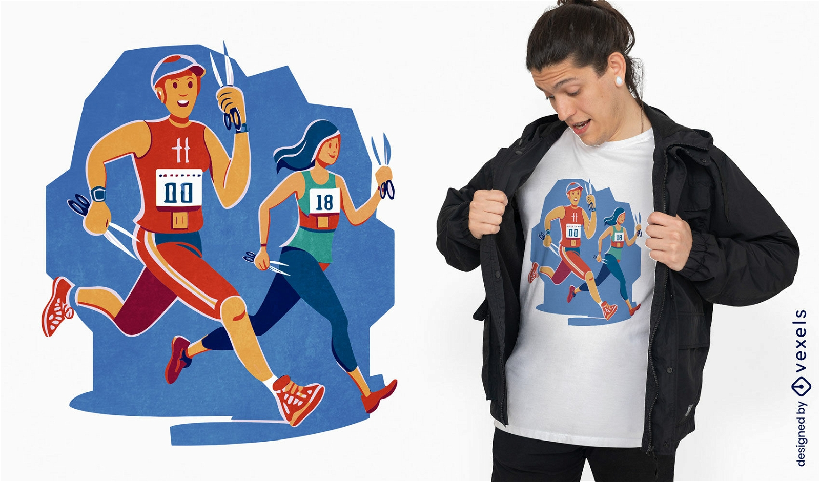 Design de camiseta de casal corredor de maratona
