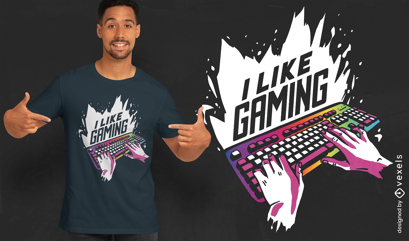 Design de camiseta de teclado de cor de arco-íris