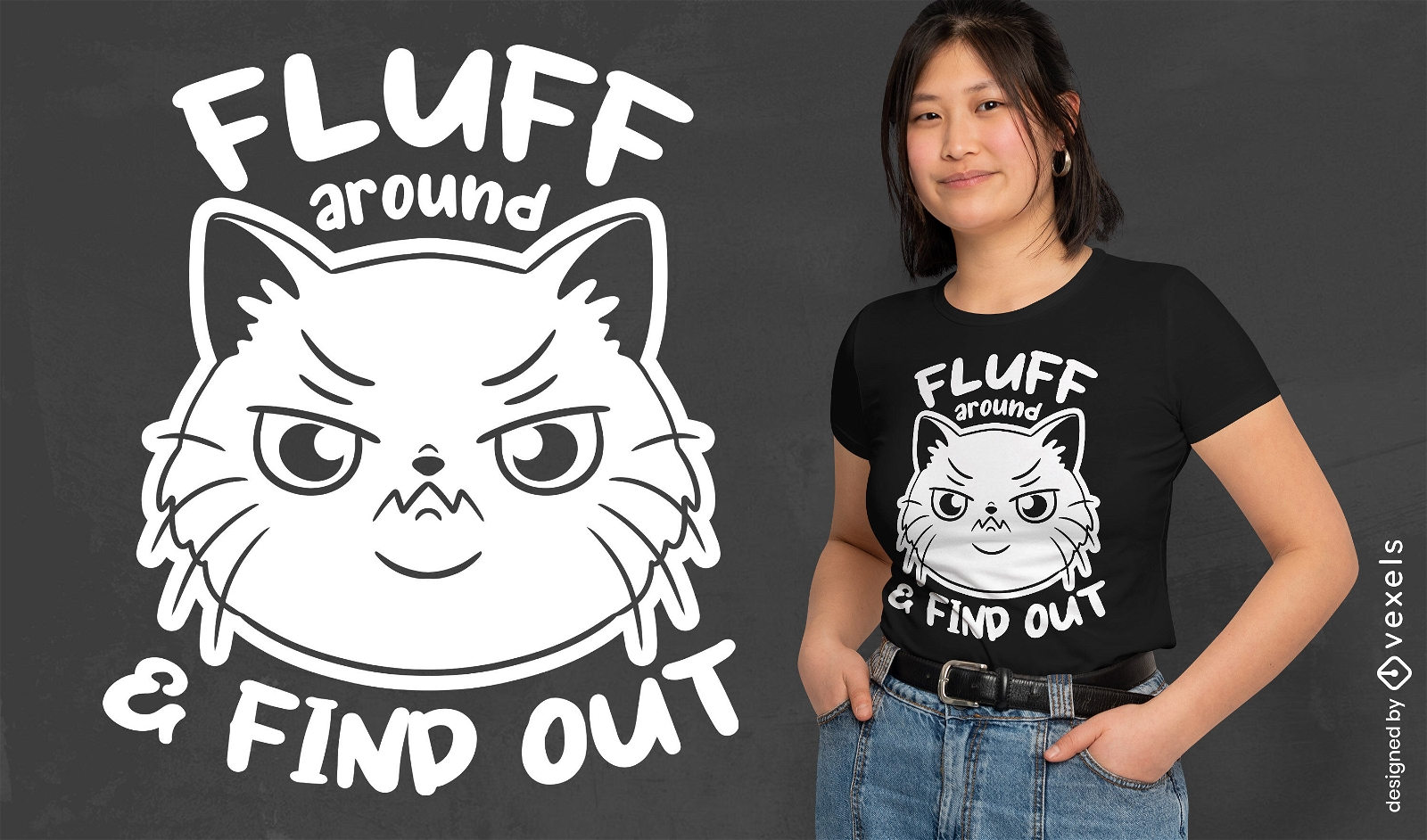 Fluff em torno do design de camiseta com cita??o de gato engra?ado