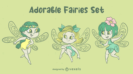 Adorable Fairies Character Set Vector Download