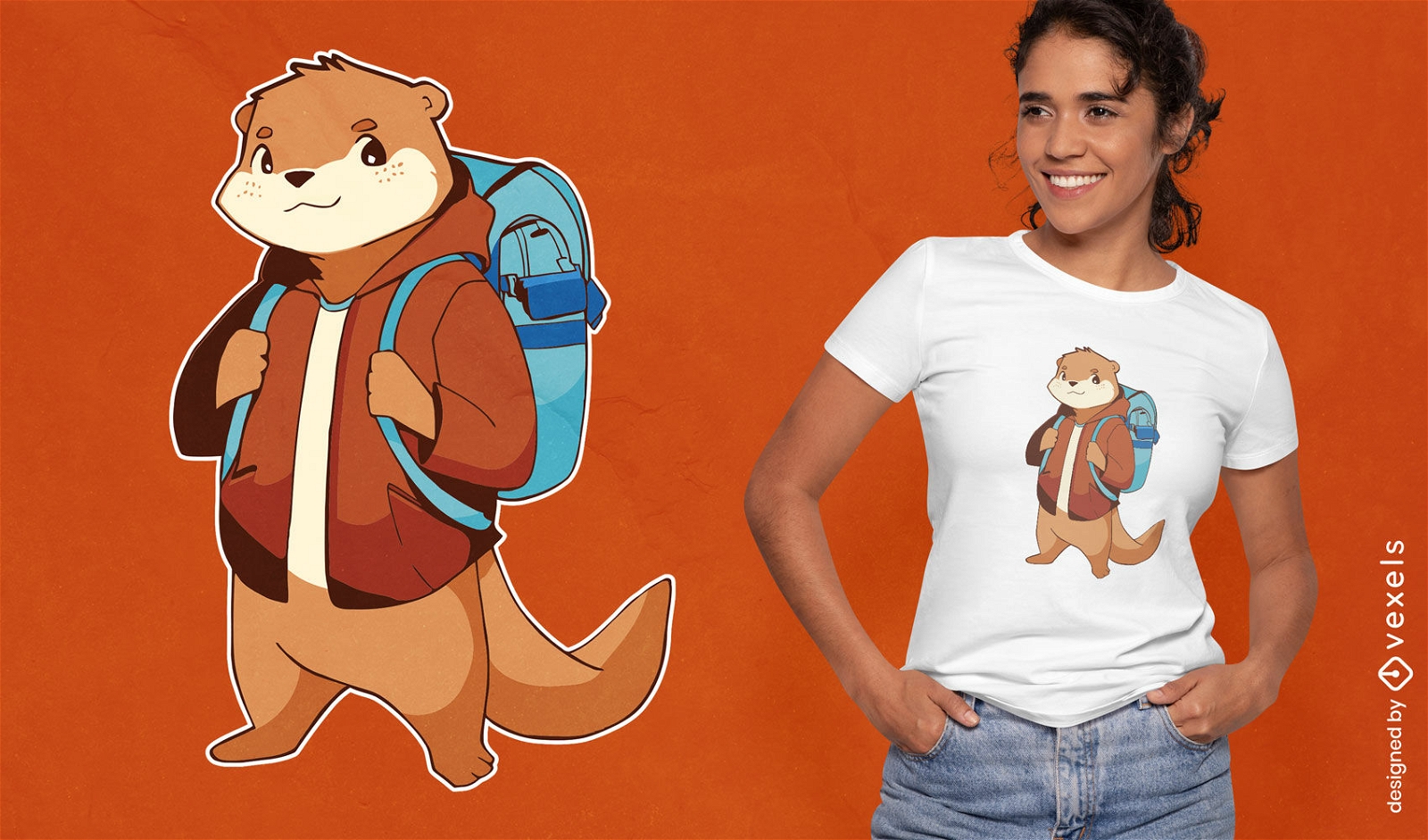 Design de camiseta de desenho animado de estudante de animal lontra