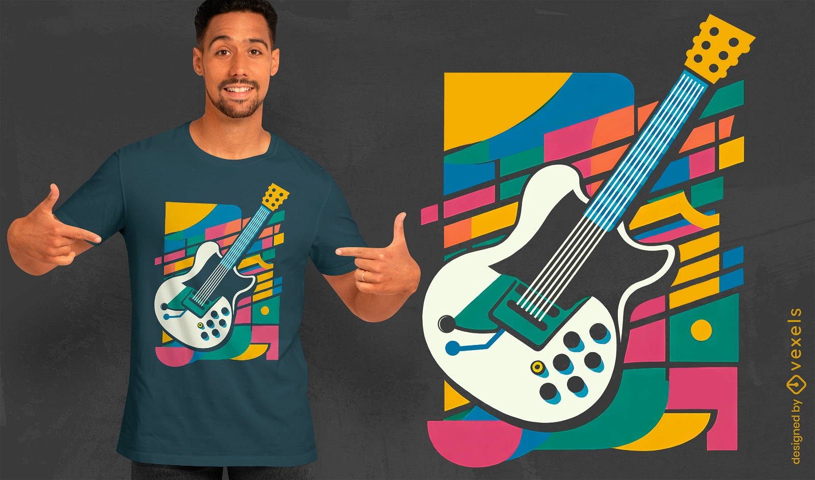 Design vibrante de camiseta para guitarra elétrica
