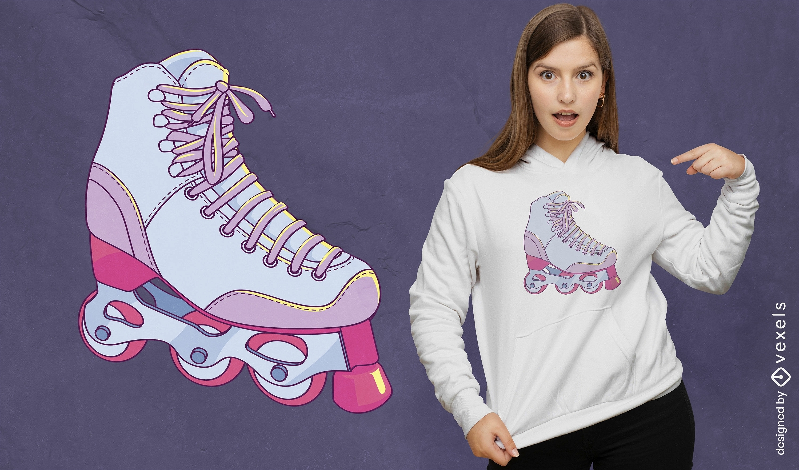 Design de camiseta de patins rosa e branco