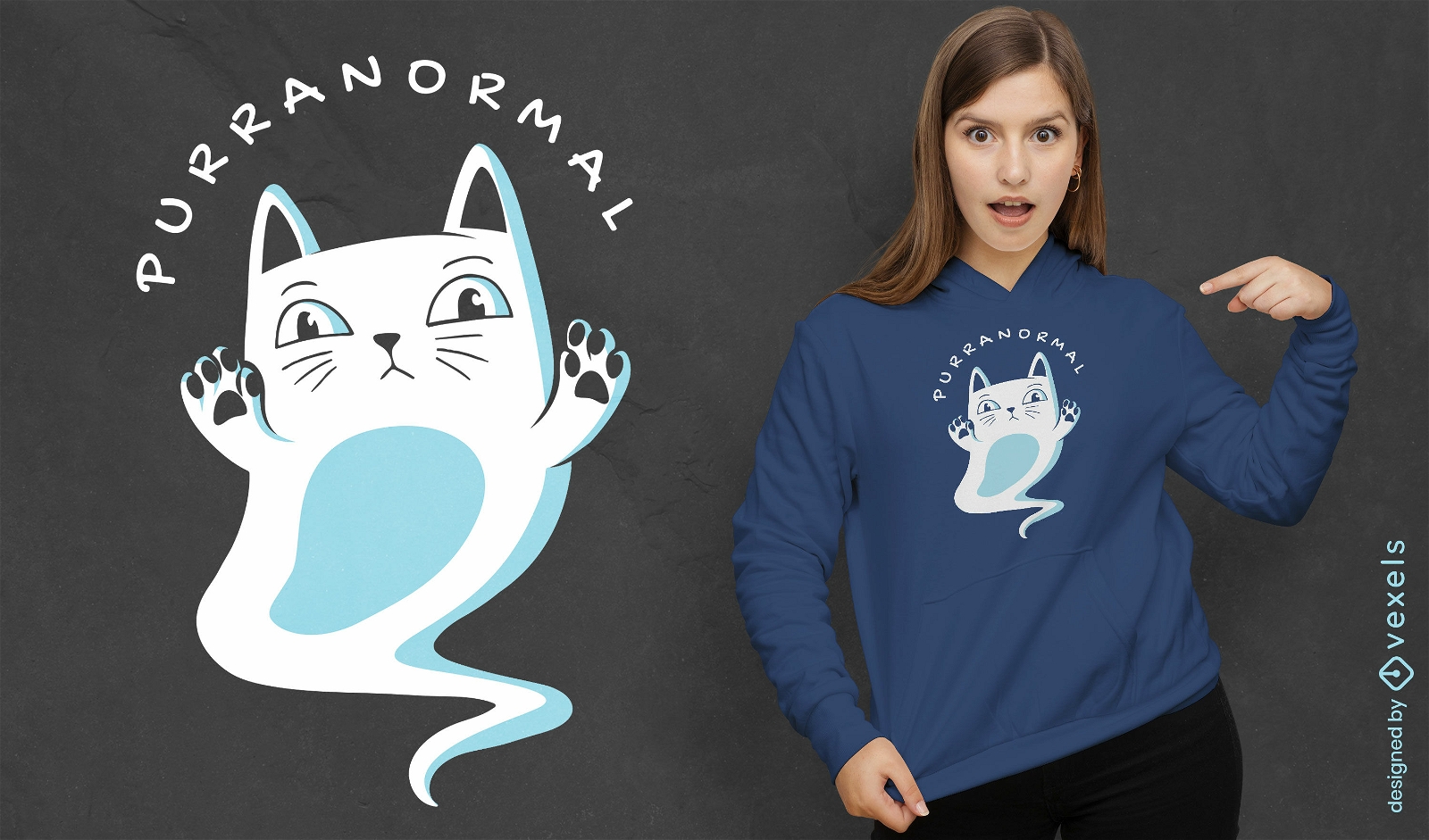 Design de camiseta de desenho animado de animal fantasma de gato