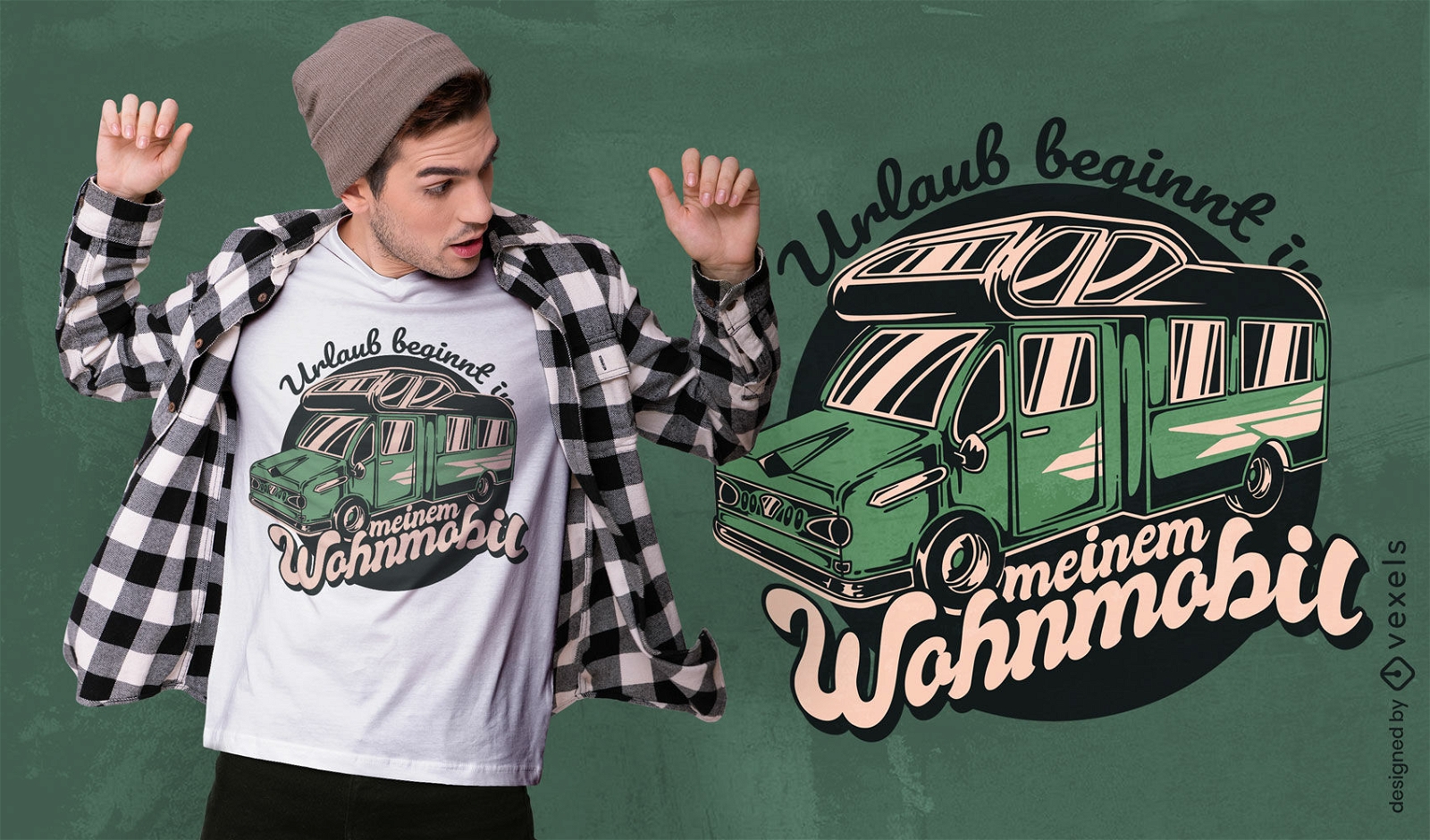 Diseño de camiseta de autocaravana verde