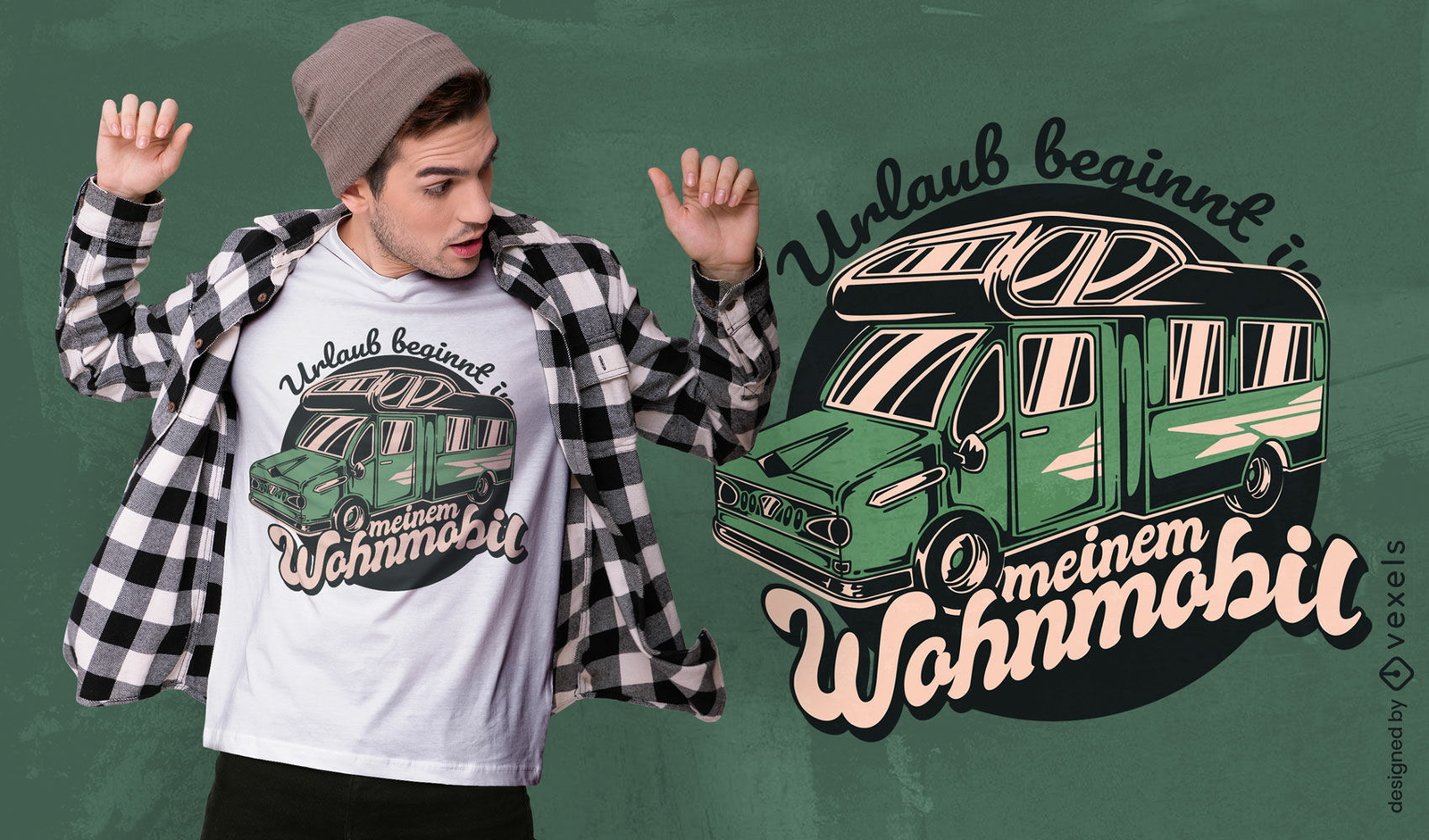 Diseño de camiseta de autocaravana verde