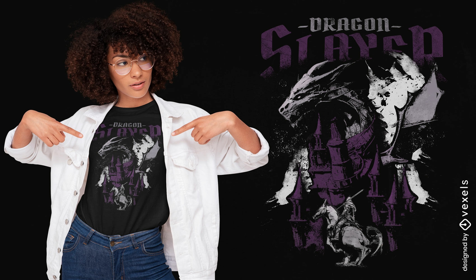 Knight fighting dragon fantasy t-shirt psd