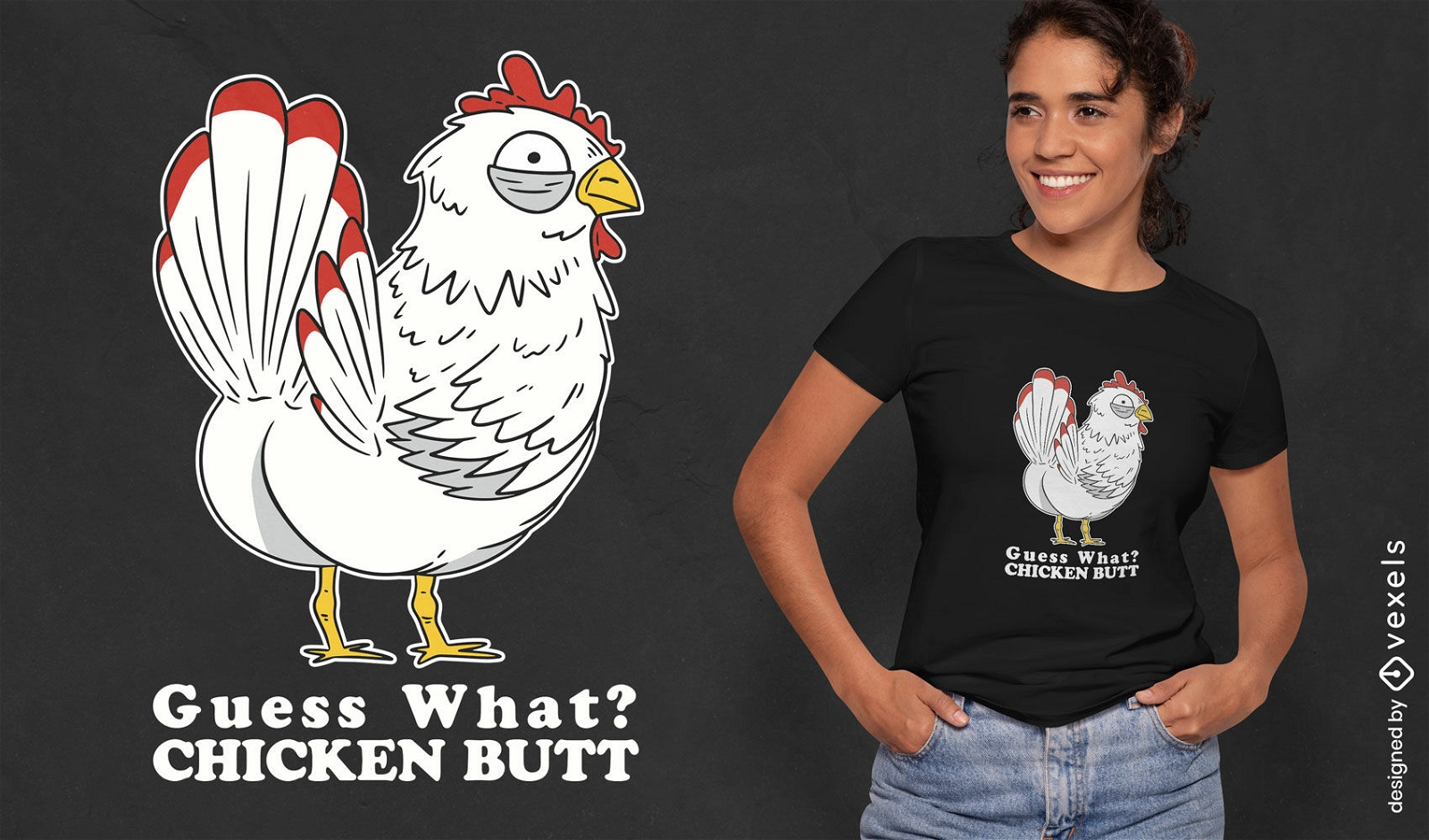 Adivinhe o que design de camiseta de bunda de galinha