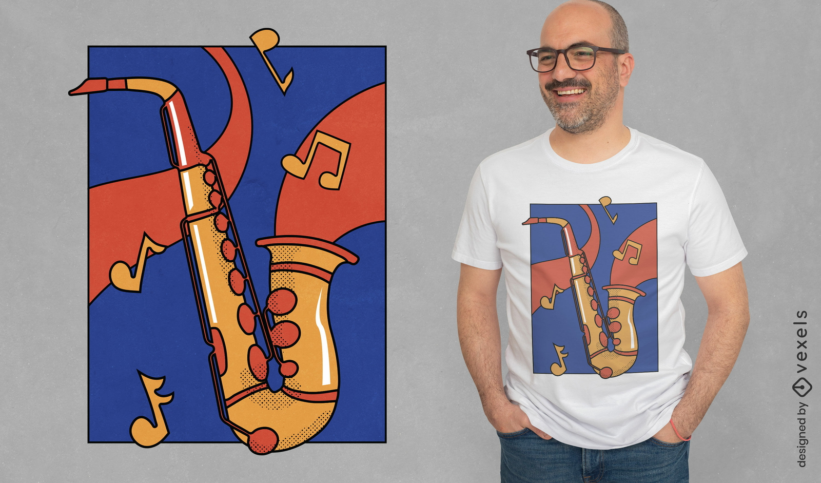 Design de camiseta de instrumento musical de saxofone