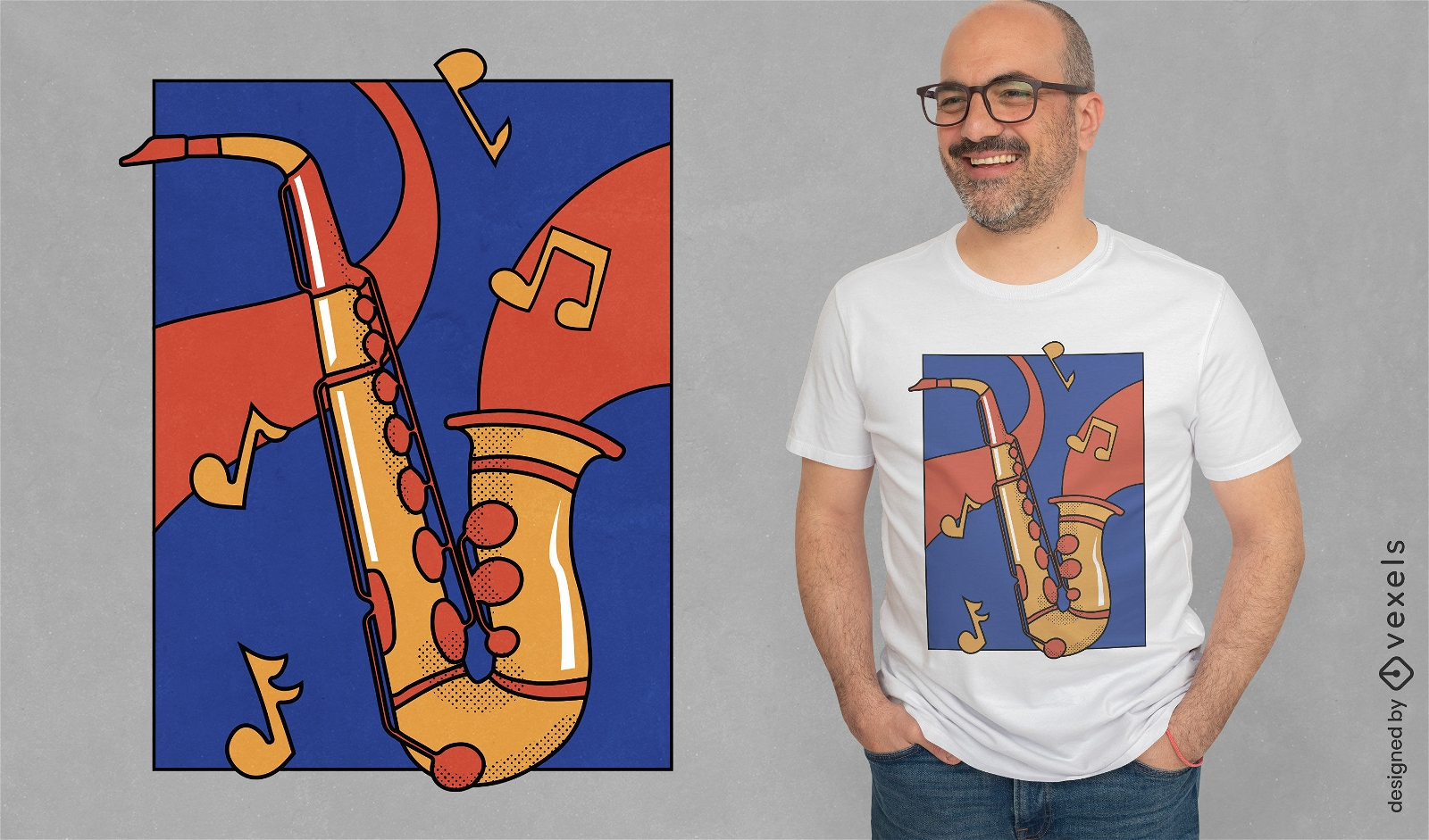 Diseño de camiseta de instrumento musical de saxofón.