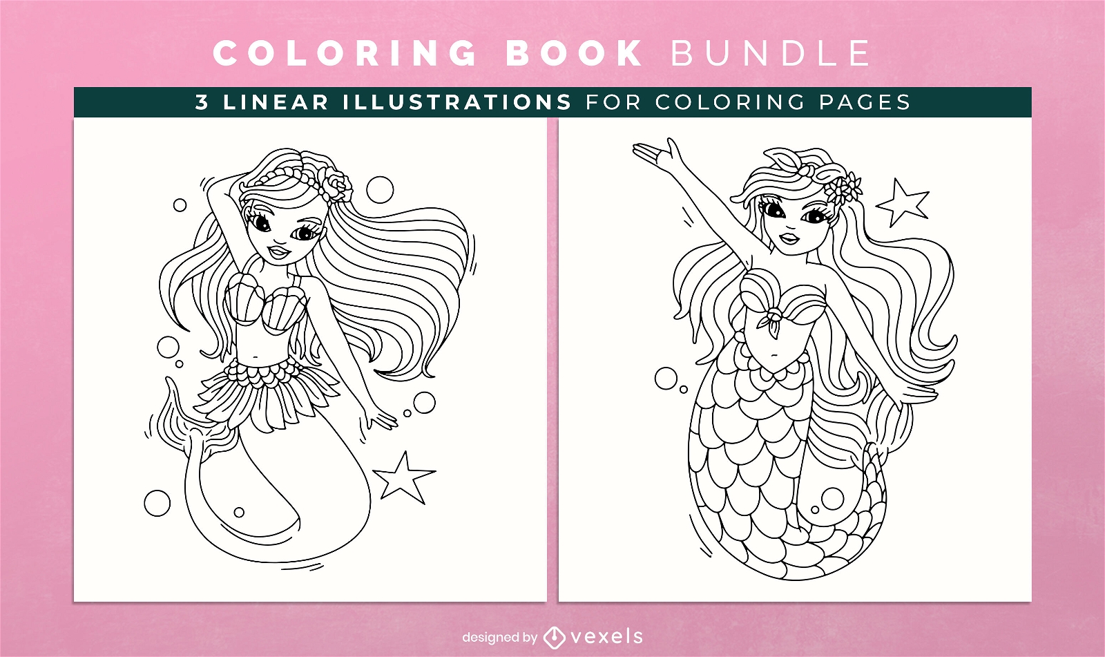 Design de livro de colorir de desenhos animados de sereia adolescente