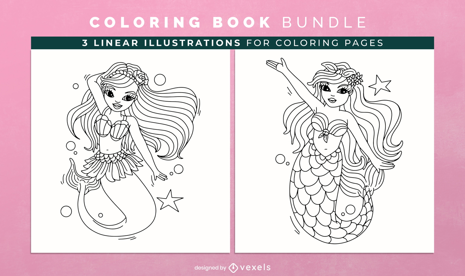 Diseño de libro para colorear de dibujos animados de sirena adolescente