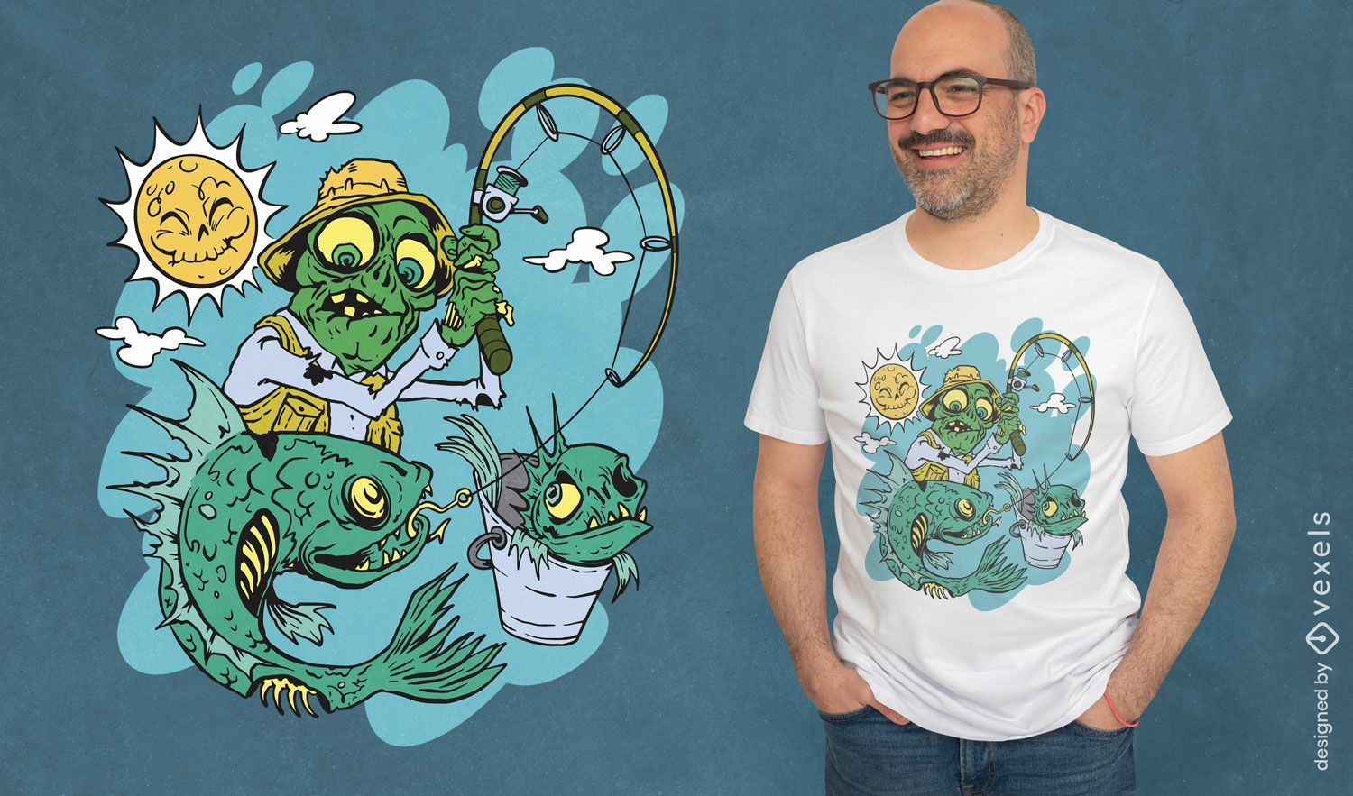 Zombie fishing t-shirt design