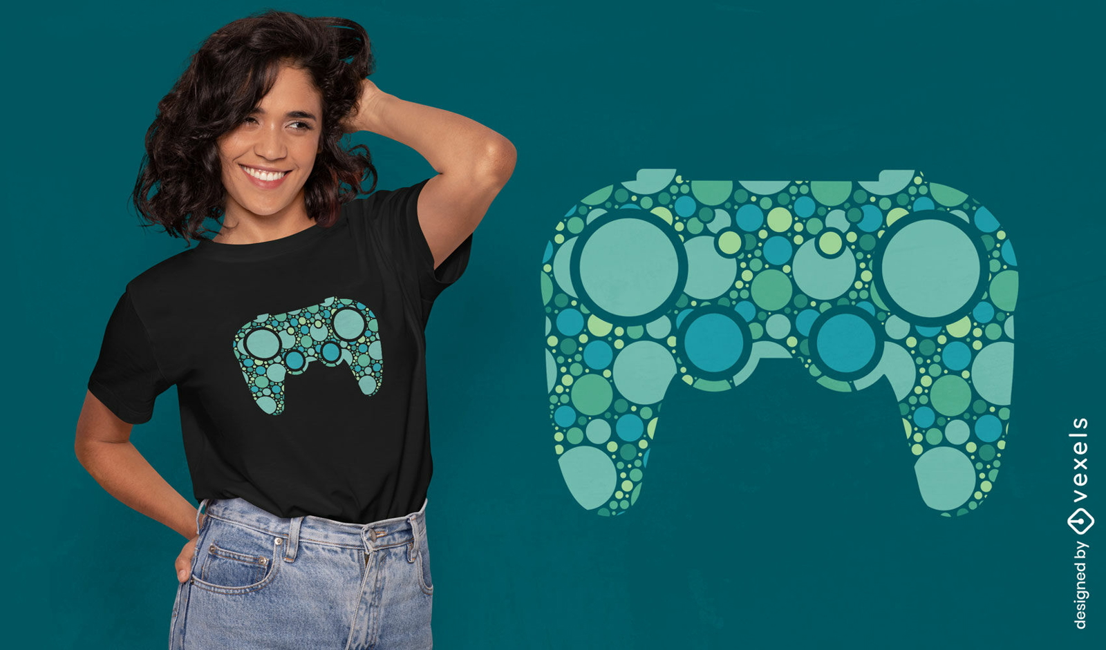 Dise?o de camiseta con joystick de lunares Grenn