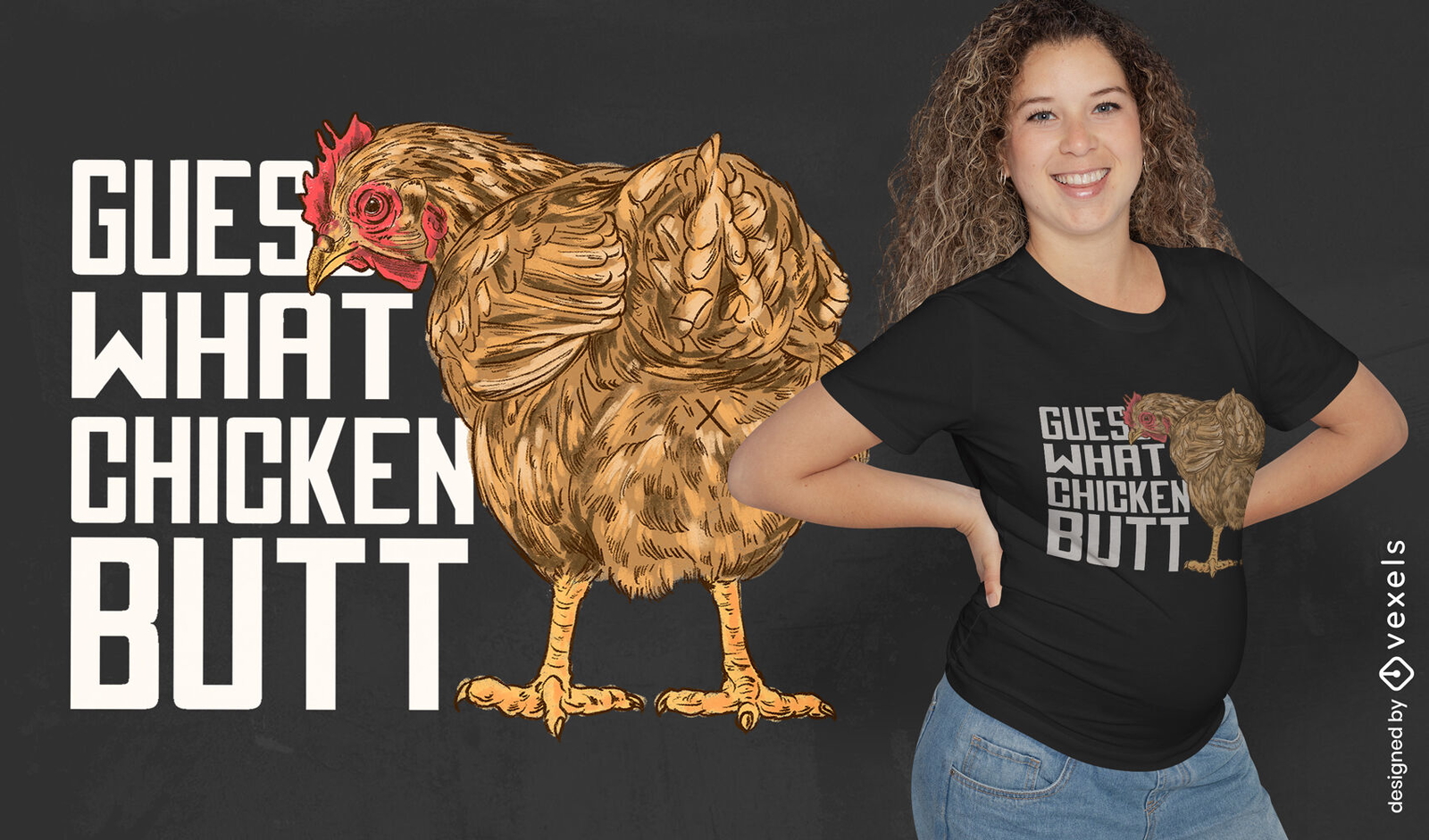 Diseño de camiseta con cita de trasero de pollo.