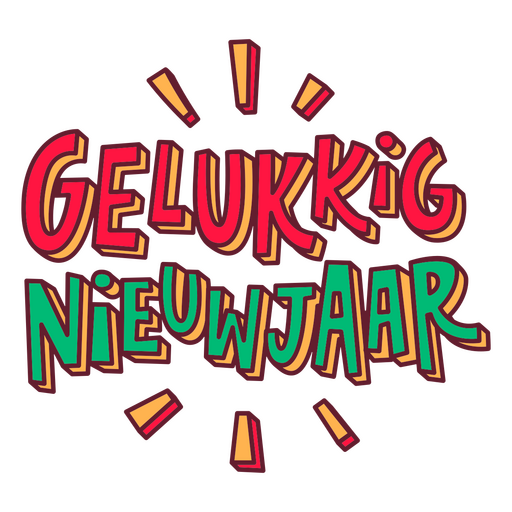 Logotipo colorido con las palabras gelukkig nieuwjaar Diseño PNG