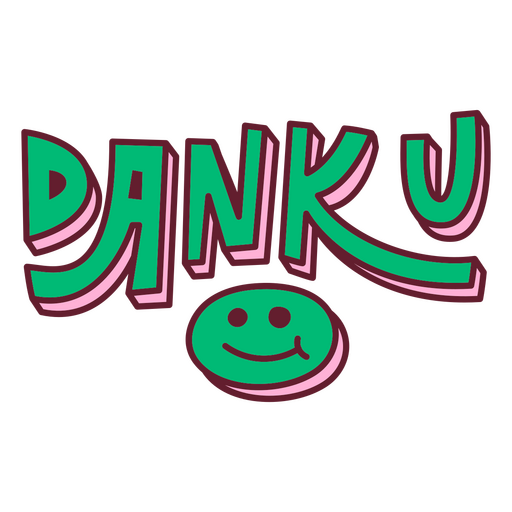 Green smiley face with the word'danku'on it PNG Design
