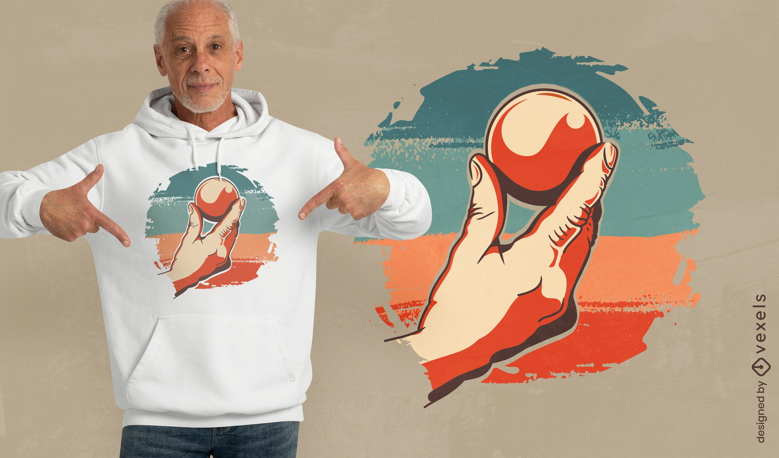 Hand hält Boule-Kugel-T-Shirt-Design