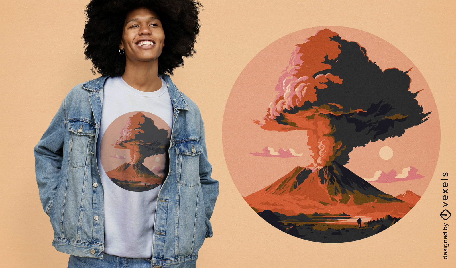 Diseño de camiseta de volcán en erupción.