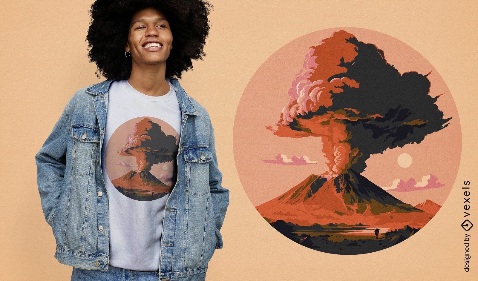 T-Shirt-Design mit ausbrechendem Vulkan