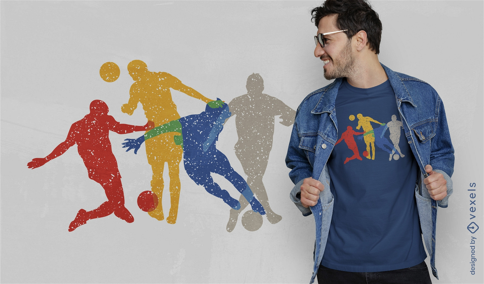 Design de t-shirt de silhuetas de jogador de futebol