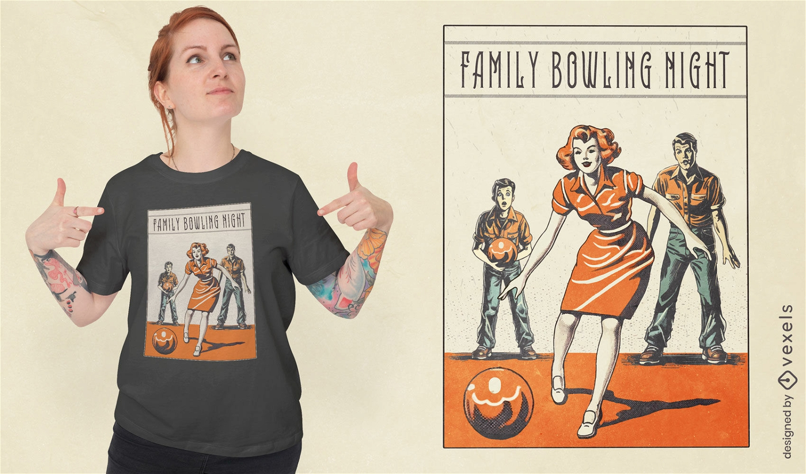 Familien-Bowling-Nacht-T-Shirt-Design