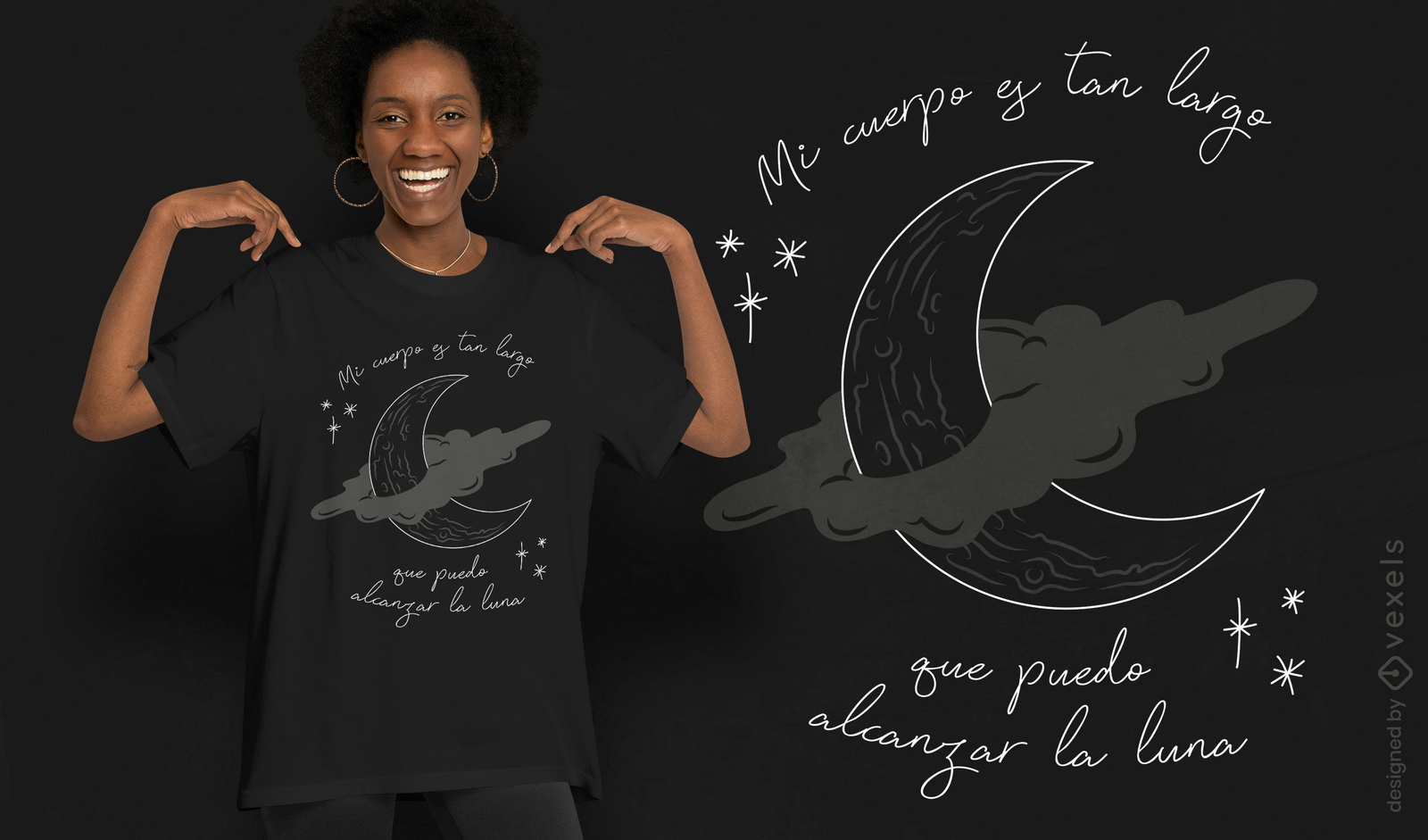 Design de camiseta com citação de lua em espanhol