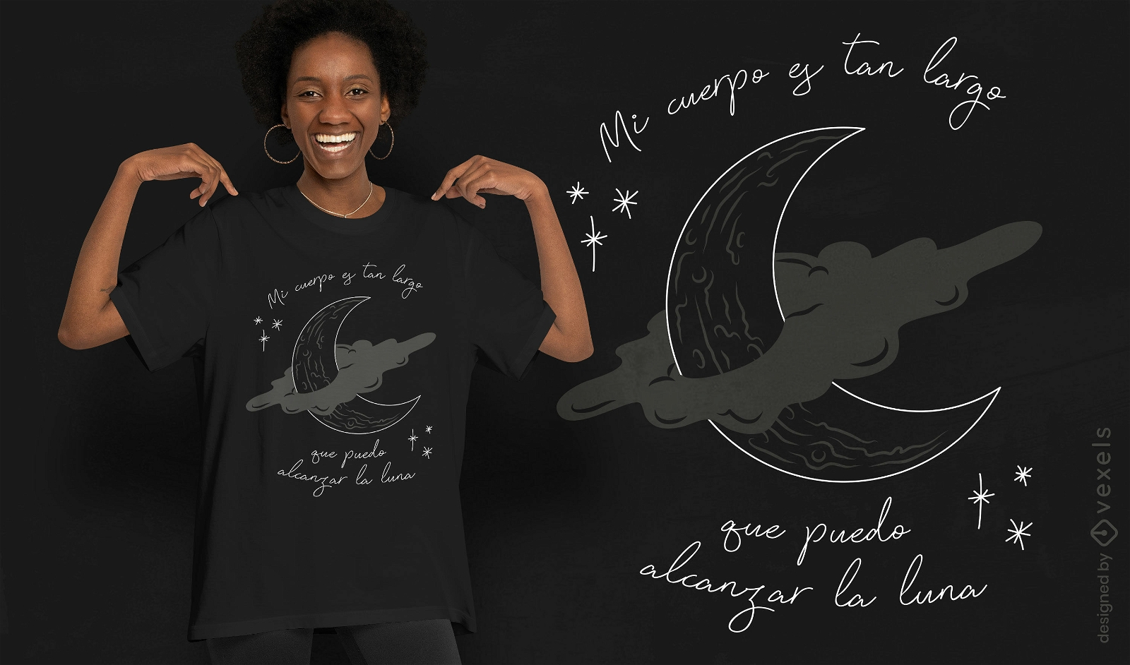 Diseño de camiseta con cita en español de la luna.