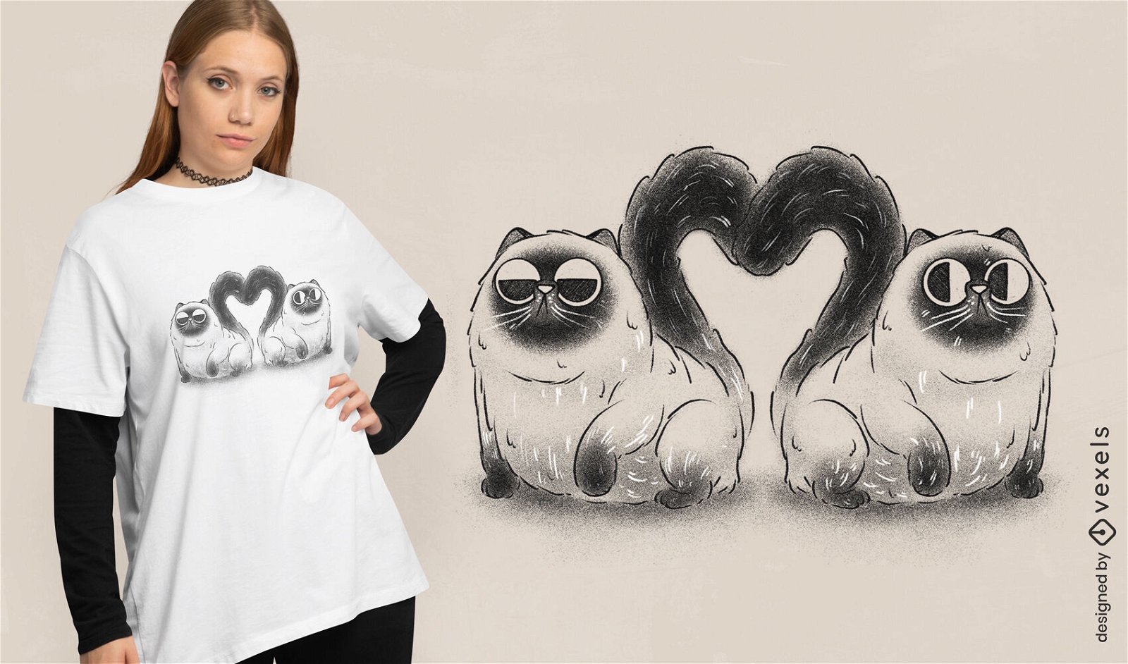 Diseño de camiseta de cola de corazón de gatos Persa
