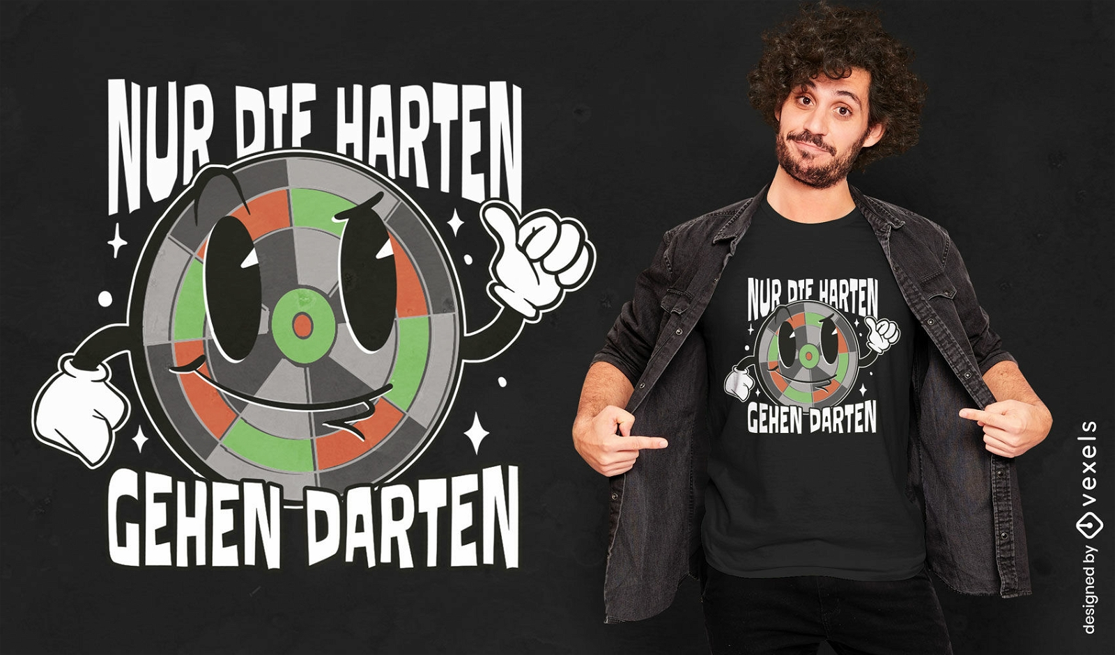 Retro-Cartoon-Dartscheiben-T-Shirt-Design