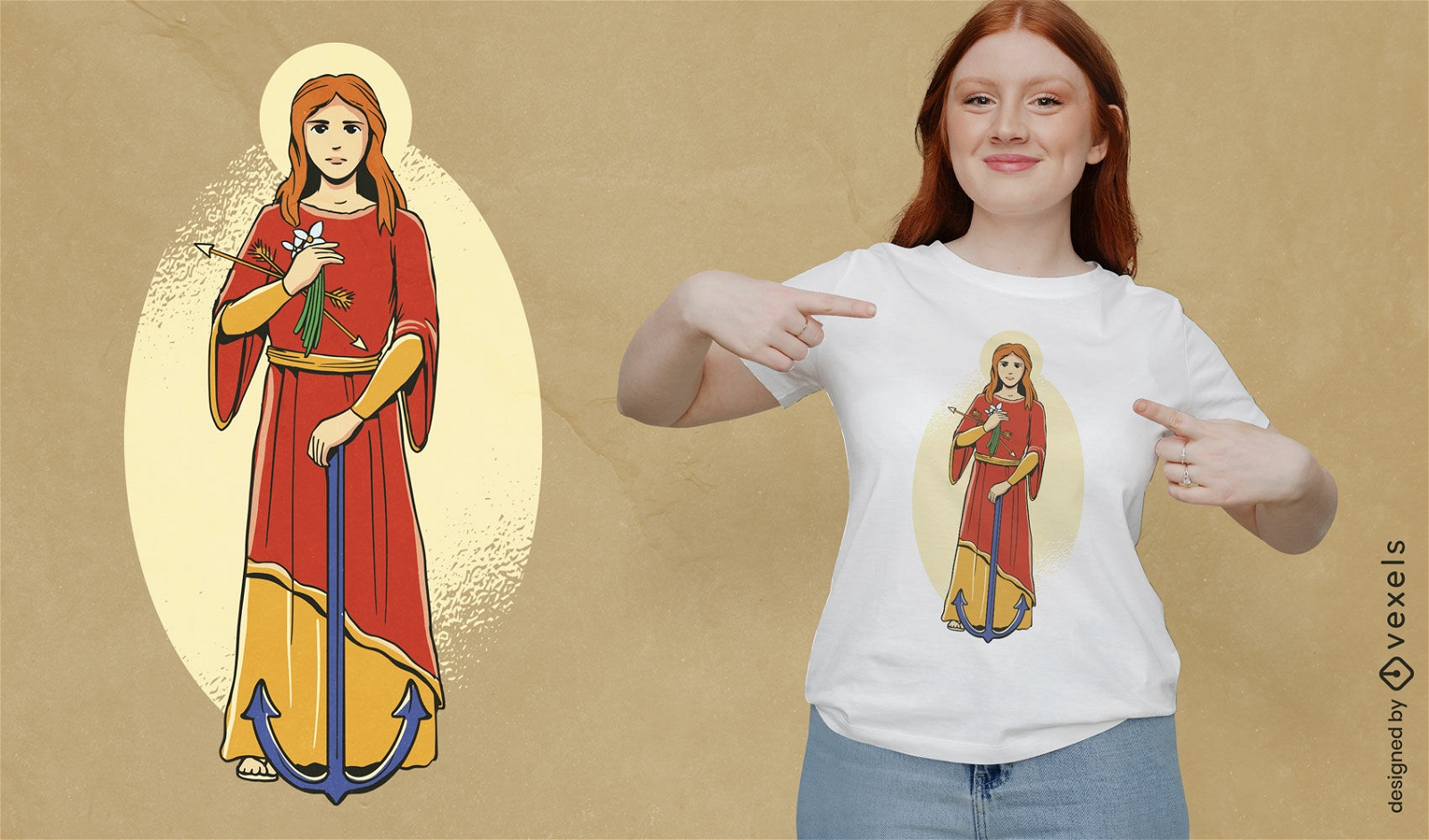 Diseño de camiseta de mujer santa joven.