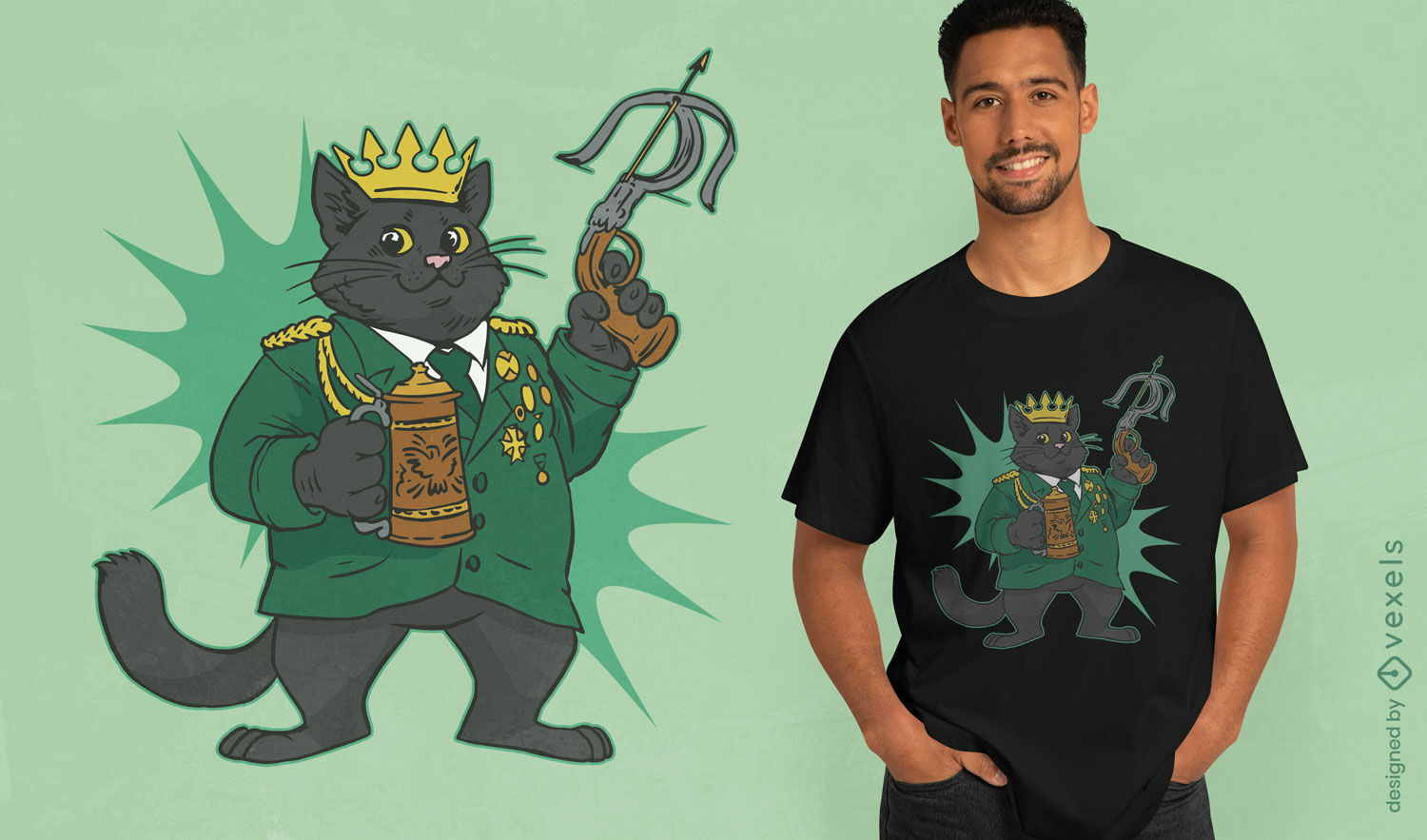 Diseño de camiseta de gato con uniforme de tirador