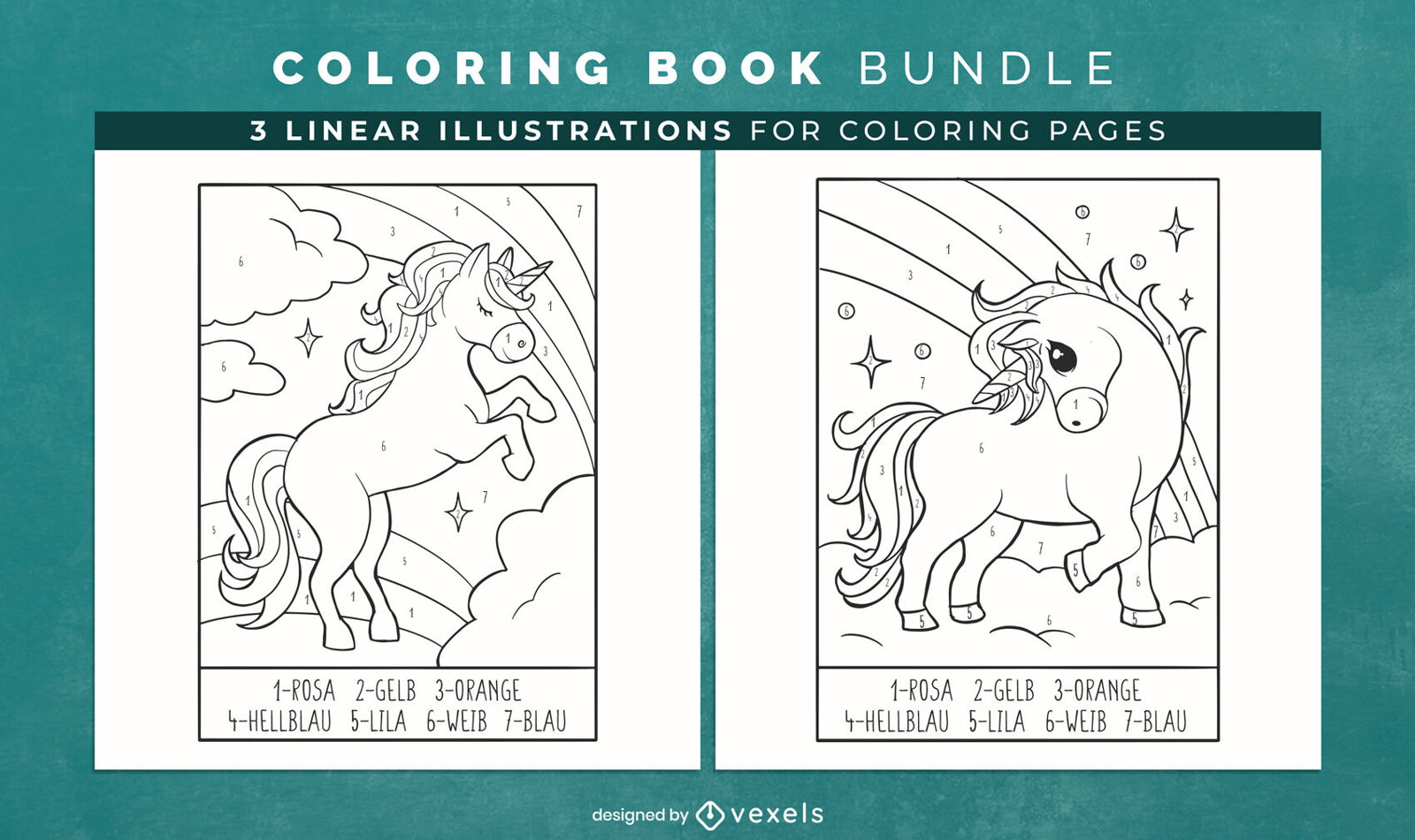 Unicorn and rainbows coloring book pages