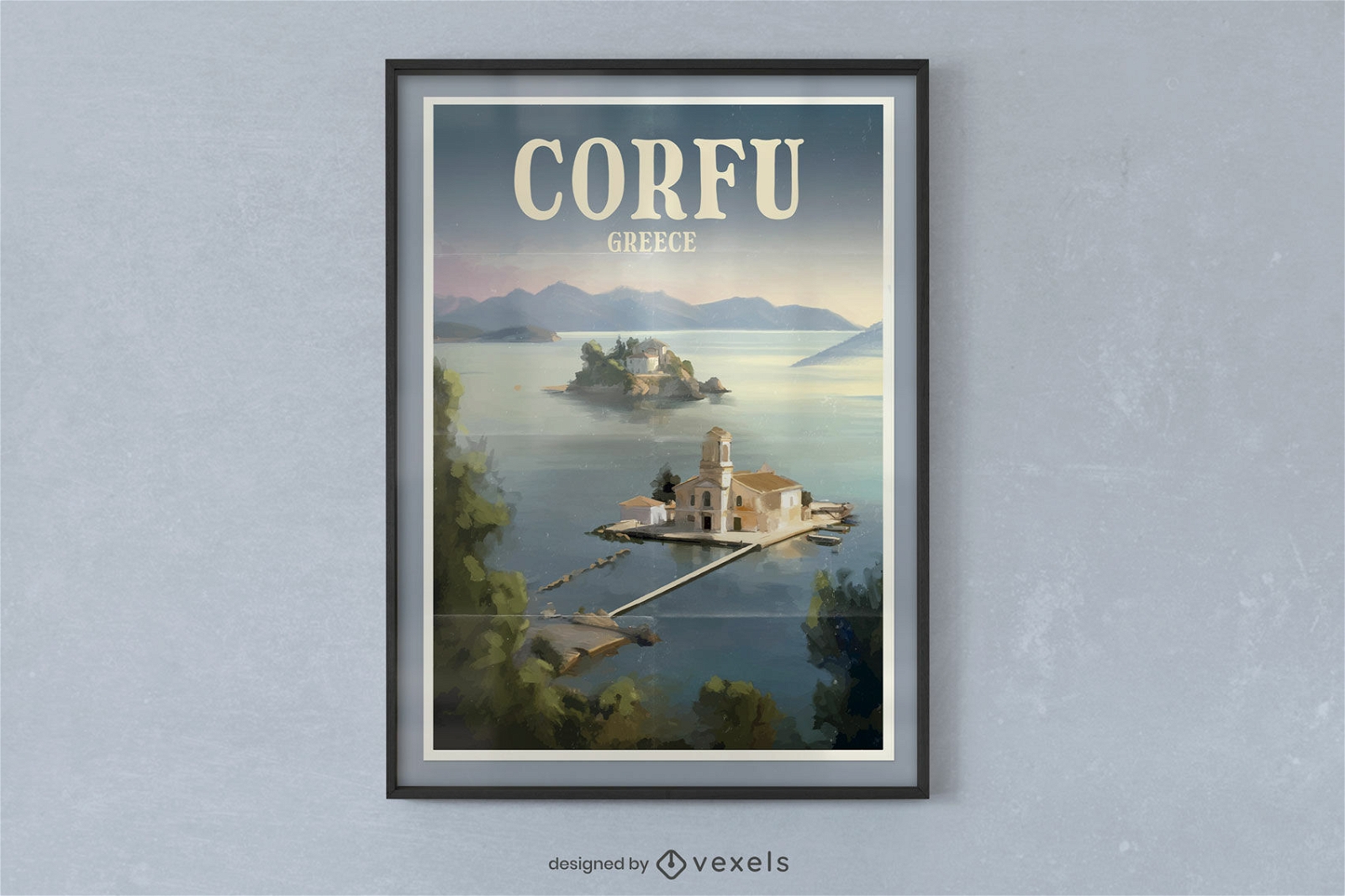 Plakatgestaltung der Kirche auf der Insel Korfu