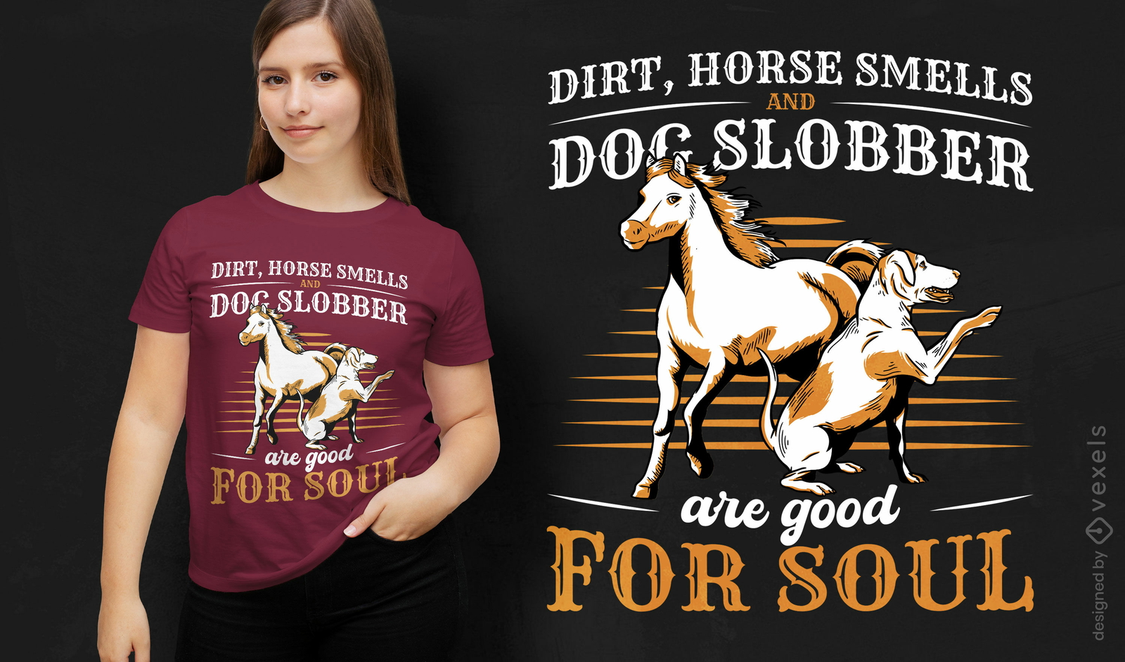 Design de camiseta com citação de cavalos e cachorros