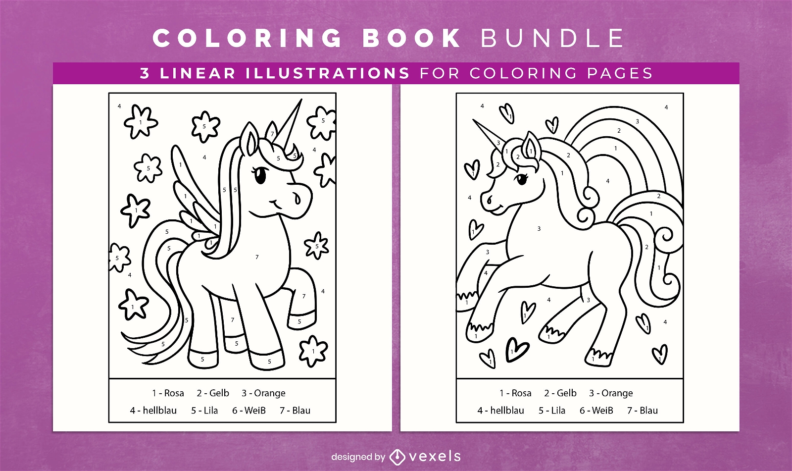 Unicorns and shapes coloring book pages