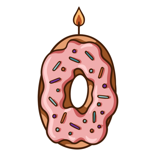 Cumpleaños de donut rosa con forma de cero Diseño PNG