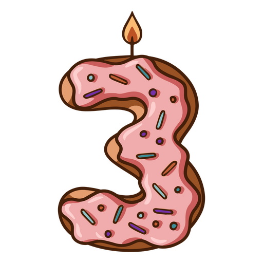 Pink donut with a candle in the middle PNG Design