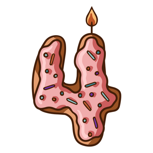 Pastel de donut rosa con vela en forma de cuatro Diseño PNG