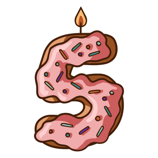 Aniversário de donut rosa em forma de cinco Desenho PNG