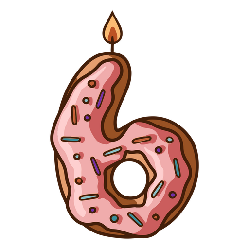 Aniversário de donut rosa em forma de seis Desenho PNG