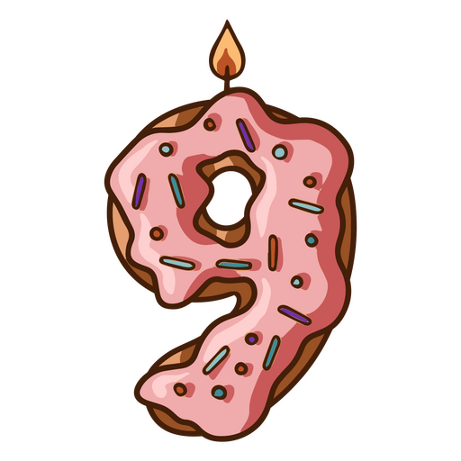 Pink donut birthday shaped like a nine PNG Design