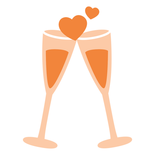 Dos copas de champán con corazones en ellas. Diseño PNG