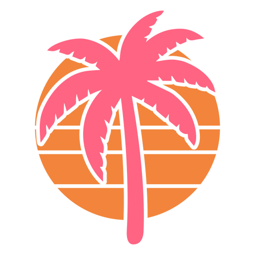 Palmera rosa y naranja en círculo. Diseño PNG