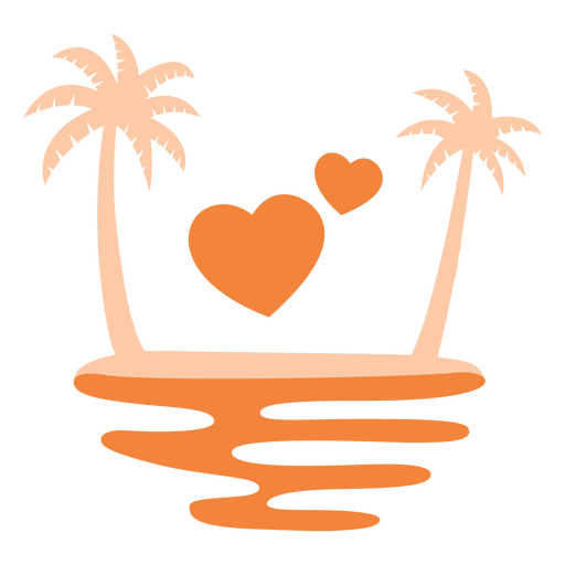 Duas palmeiras e corações em uma ilha Desenho PNG