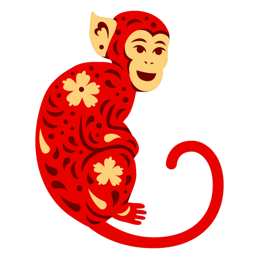 Playful red monkey design with floral patterns PNG Design