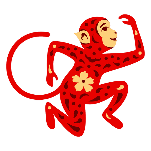Playful red monkey illustration with floral accents PNG Design