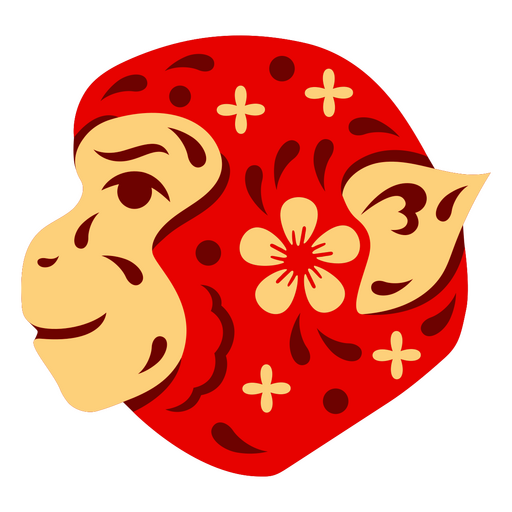 Mono rojo con una flor en la cabeza. Diseño PNG