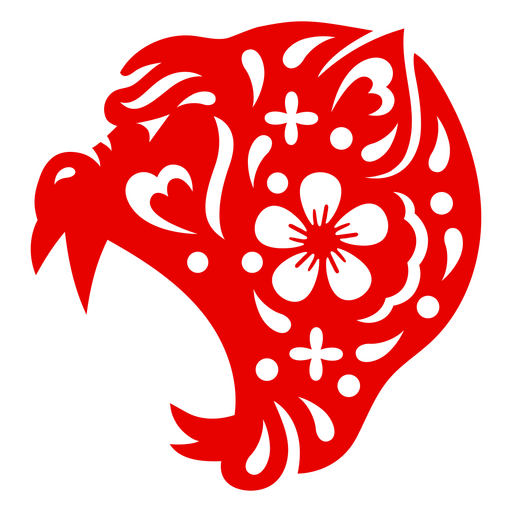 Design elegante de silhueta de leão floral vermelho Desenho PNG