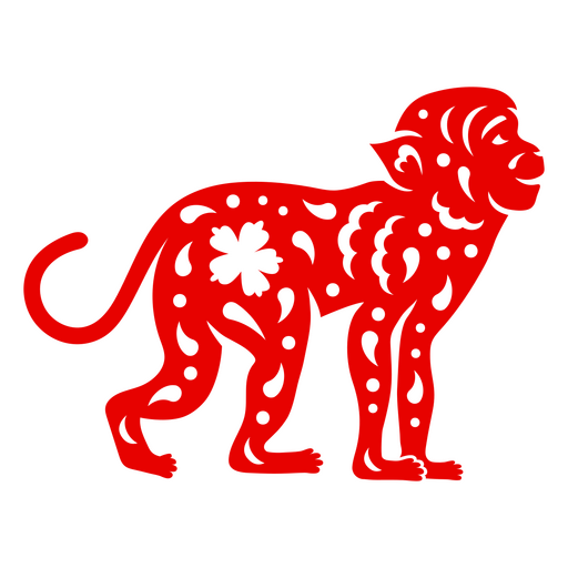 Diseño de silueta de mono juguetón con recortes florales. Diseño PNG